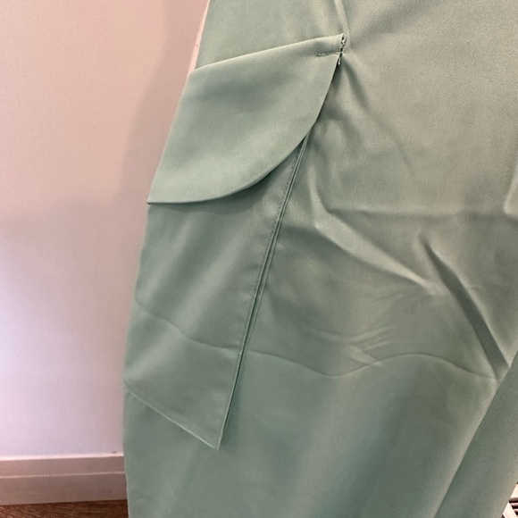 Faeriesty Green Wide Leg Pants Large Pockets Carpenter Style zipper SZ M - Picture 2 of 7